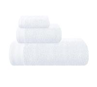 MALLONI HOME Lot de 3 serviettes en coton ultra doux comprenant 1 drap de bain 70 x 140 cm, 1 serviette de toilette 40 x 60 cm et un lit de toilette de 30 x 30 cm, blanc