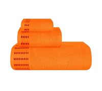 MALLONI HOME Lot de 3 Serviettes en Coton Ultra Doux Comprenant 1 Serviette de Bain 70 x 140 cm, 1 Serviette de Toilette 40 x 60 cm et Un lit de Toilette 30 x 30 cm, Orange