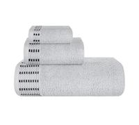 MALLONI HOME Lot de 3 serviettes en coton ultra doux comprenant 1 serviette de bain 70 x 140 cm, 1 serviette de toilette 40 x 60 cm et un lit de toilette 30 x 30 cm, gris clair
