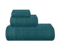 MALLONI HOME Lot de 3 Serviettes en Coton Ultra Doux Comprenant 1 Serviette de Bain 70 x 140 cm, 1 Serviette de Toilette 40 x 60 cm et Un lit de 30 x 30 cm Bleu Sarcelle