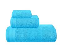 MALLONI HOME Lot de 3 serviettes en coton ultra doux comprenant 1 serviette de bain 70 x 140 cm, 1 serviette de toilette 40 x 60 cm et un lit de 30 x 30 cm, bleu turquoise