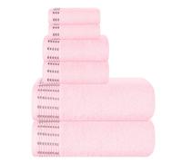 MALLONI HOME Lot de 6 accessoires de bain en coton ultra doux comprenant 2 serviettes de bain 70 x 140 cm, 2 serviettes de toilette 40 x 60 cm et 2 lits de 30 x 30 cm, rose