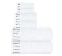 MALLONI HOME Lot de 6 accessoires de bain en coton ultra doux comprenant 2 serviettes de bain 70 x 140 cm, 2 serviettes 40 x 60 cm et 2 lits de toilette 30 x 30 cm, blanc