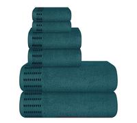 MALLONI Home Lot de 6 Serviettes en Coton Ultra Doux - 2 de Bain 70 x 140 cm, 2 de Toilette 40 x 60 cm et 2 Lits 30 x 30 cm, Bleu Sarcelle
