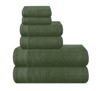 MALLONI Home Lot de 6 Serviettes en Coton Ultra Doux - 2 de Bain 70x140cm, 2 de Toilette 40x60cm, 2 Lits 30x30cm - Vert Olive
