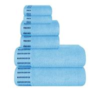 MALLONI HOME Lot de 6 Serviettes en Coton Ultra Doux - 2 de Bain 70x140cm, 2 de Toilette 40x60cm, 2 Lits 30x30cm - Bleu Ciel