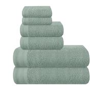 MALLONI HOME Lot de 6 Serviettes en Coton Ultra Doux Comprenant 2 Serviettes de Bain 70 x 140 cm, 2 Serviettes de Toilette 40 x 60 cm et 2 Lits de Toilette 30 x 30 cm, Jade