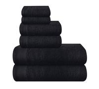 MALLONI HOME Lot de 6 Serviettes en Coton Ultra Doux Comprenant 2 Serviettes de Bain 70 x 140 cm, 2 Serviettes 40 x 60 cm et 2 Lits de Toilette 30 x 30 cm, Noir