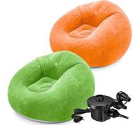 MALLOOM 2 Chaises Poufs Gonflables pour Adultes - Canapé Paresseux Gonflable avec Pompe Électrique - Canapé Portable Pliable pour Salon, Chambre, Extérieur, Camping 120 cm (Vert, Orange)