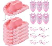MALLOOM 6 Chapeaux Cowgirl Roses avec 6 Bandanas et 6 Lunettes en Forme de Cœur - Accessoires de Déguisement Western pour Femmes - Fête de Bachelorette