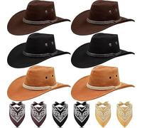 MALLOOM 6 Chapeaux et Bandanas de Cowboy - Déguisement Western Classique pour Hommes et Femmes (Couleurs Classiques)