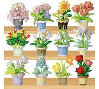 MALLOOM Ensemble de 12 Bouquets de Fleurs à Construire, 2531 pièces, Collection botanique en Blocs, Micro-Plantes pour déco Maison ou Bureau, Cadeau fête des Mères, Saint-Valentin, Noël, Anniversaire