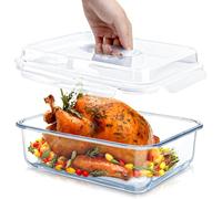 MALLOOM Grand récipient en verre avec couvercle, récipient alimentaire en verre extra large pour poulet rôti/dinde et repas partagés, grand bol XL pour congélateur avec fermeture hermétique, 4800 ml