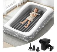 MALLOOM Lit de Voyage Gonflable pour Enfant, avec Pompe électrique, Matelas et Oreiller Inclus, lit d’air Portable avec rebords de sécurité Tout Autour, idéal pour Le Camping, Motif étoiles, Gris