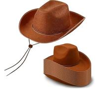 MALLOOM Lot de 12 Chapeaux de Cow-boy - Chapeaux Western avec Cordon Réglable, Chapeauxs Simples de Cowgirl pour Mariage et Spectacles (Marron)