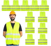 MALLOOM Lot de 12 Gilet Haute Visibilité, Gilets réfléchissant avec fermeture scratch et bandes réfléchissantes, Gilet Jaune de Voiture pour Conducteurs, Police, Travailleurs, Cycliste Unisexe