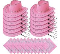 MALLOOM Lot de 24 Chapeau de cowboy western, accessoires de déguisement, ensemble bandana à motifs cachemire, chapeaux de cowgirl en gros pour femmes et hommes, déguisements et fêtes (Rose)
