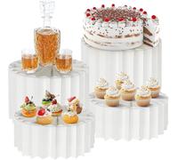 MALLOOM Lot de 4 Rehausseurs de Buffet - Présentoirs Blancs Cylindriques en Carton pour Desserts, Gâteaux, Bijoux, Figurines - Idéal pour Fêtes, Mariages, Collectors