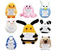Malloom Lot de 8 mini animaux positifs au crochet - Cadeaux de remise de diplôme pour elle - Soutien émotionnel réconfortant - Cochon positif, requin, carlin, panda, hibou, canard, pieuvre avec carnet