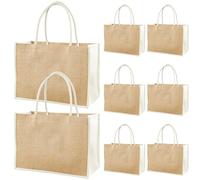 Malloom Lot de 8 sacs à provisions en toile de jute - Réutilisables - Grands sacs portables - Pour bricolage, bricolage, mariage, demoiselle d'honneur (32 x 22 x 13 cm)