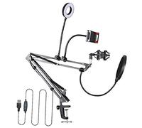 Malloy -35S Kit de Support de Microphone avec Support de Bras de Ciseaux de LumièRe Annulaire LED pour Ordinateur Portable PC Enregistrement de Studio de Karaoké