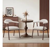 MALOL Lot de 2 chaises de Salle à Manger avec accoudoirs, Chaise rembourrée en Tissu Dossier incurvé et Pieds en Bois, Style Moderne des années 50 pour Cuisine et Salle à Manger, Beige