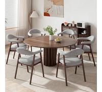 MALOL Lot de 6 chaises de Salle à Manger avec accoudoirs, Chaise rembourrée en Tissu Dossier incurvé et Pieds en Bois, Style Moderne des années 50 pour Cuisine et Salle à Manger, Gris Clair