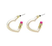 MALOYANVE Boucles d'oreilles créoles en forme de cœur | Boucles d'oreilles pour enseignant, émail, design fantaisie mignon, cadeaux d'appréciation des enseignants
