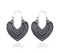 MALOYANVE Boucles d'oreilles pendantes bohémiennes indiennes pour femme - Style vintage ethnique - Argent vieilli - Avec perles - Bali Jhumka Jhumki Lotus Mexique - Boucles d'oreilles traditionnelles