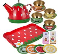 MalPlay 5901924219637 Set de thé pour Enfants | Métal | Service de Jeu | Plateau | Théière | Tasses | Assiettes | 16 pièces | 24 x 16 cm
