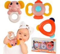 MalPlay Baby Hochets & Anneaux de dentition | Set de 3 pièces | Hochets sensoriels en caoutchouc | Enfants dès la naissance