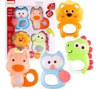 MalPlay Baby Hochets Ensemble de 10 anneaux de dentition en caoutchouc Zoo Sensory Animaux Hochets pour bébés Jouets de préhension pour enfants dès la naissance