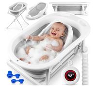 MalPlay Baignoire Bébé Pliable avec Support, Thermomètre et Siège de Bain