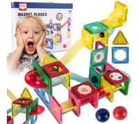 Malplay Blocs de construction magnétiques 3D & circuit de billes lumineux | Jouets créatifs | 78 pièces | dès 3 ans