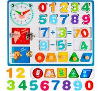 MalPlay Bois Jouets mathématiques | Apprendre les maths | Montessori | Apprendre les chiffres, l'heure et l'anglais | Planche de manipulation | 30x22,5cm