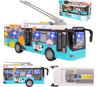 Malplay Bus urbain Trolleybus Citybus Portes ouvrantes Lumières Bruits Bleu Cadeau dès 3 ans 1:16