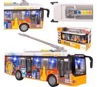 Malplay Bus urbain Trolleybus Citybus Portes ouvrantes Lumières Bruits Jaune Cadeau dès 3 ans 1:16