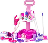 MalPlay Chariot de nettoyage Chariot de nettoyage | Équipé de balais et de bien d'autres choses I Aspirateur à piles avec fonction sonore | Jeu de rôle | pour enfants filles à partir de 3 ans