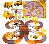 MalPlay Circuit automobile 273 éléments avec véhicules de chantier | Circuit automobile | Voie Chantier avec accessoires | Circuit automobile | Circuit de course | Grue de chantier | Enfants à partir