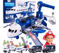 MalPlay Grand avion de police - Grue - Place de parking pliable - 65 cm - Son et lumière - Pour enfants à partir de 3 ans