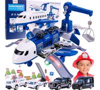 MalPlay Grand avion de police - Grue - Place de parking pliable - 65 cm - Son et lumière - Pour enfants à partir de 3 ans