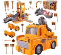 Malplay Grue de garage Kit de circuit automobile transforme le robot pelleteuse jaune dès 3 ans Cadeau Transformer