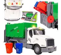 MalPlay Jouet de voiture poubelle, véhicule de collecte des ordures, avec 2 récipients, avec son et lumière, camion de recyclage des ordures, pour anniversaire à partir de 3 ans, enfants garçons et