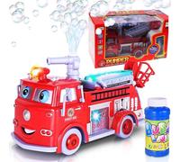 MalPlay Machine à bulles de savon Camion de pompiers Machine à bulles | Intérieur et extérieur | Pistolet Bubble Gun | avec lumière et son | Bulles de savon pour bébés à partir de 3 ans