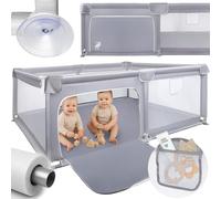 MalPlay Parc bébé 120 x 180 cm avec filet respirant, grille d'éveil pour tout-petits et enfants, aire de jeux de sécurité, centre d'activités à partir de 0 ans, gris, construction robuste