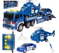 Malplay Police Caravane Camion Police Hélicoptère Kit Lumière Son Bleu Cadeau dès 3 ans Bleu