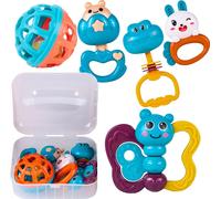 MalPlay Rattle Set | Anneaux de dentition avec éléments en caoutchouc | Aide à la dentition | 5 pièces | Pour les bébés et les tout-petits dès la naissance | 0 mois et plus