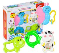 MalPlay Set de 4 hochets pour bébés Animaux Eléments en caoutchouc Jouets pour garçons Filles Jouets éducatifs dès la naissance