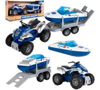 MalPlay Set de véhicules de police, quad, bateau à moteur, remorque, son et lumière, voitures jouets pour enfants, bateau de police avec remorque en kit, à partir de 3 ans