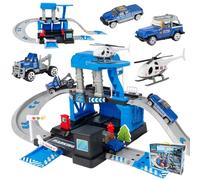 Malplay Station de police de parking avec socle de sol - Avec 3 voitures hélicoptères à partir de 3 ans - Cadeau